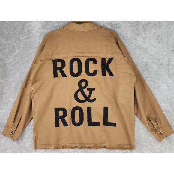 Made In Italy Jacket Womens Small Khaki Fringed Oversized Rock N Roll Shacket
